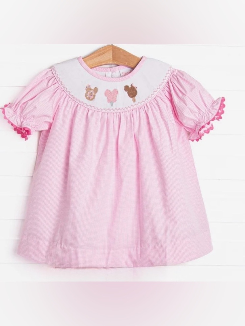 Stitchy Fish Pink Smocked Baby Girl Dress with Mickey Mouse Smock